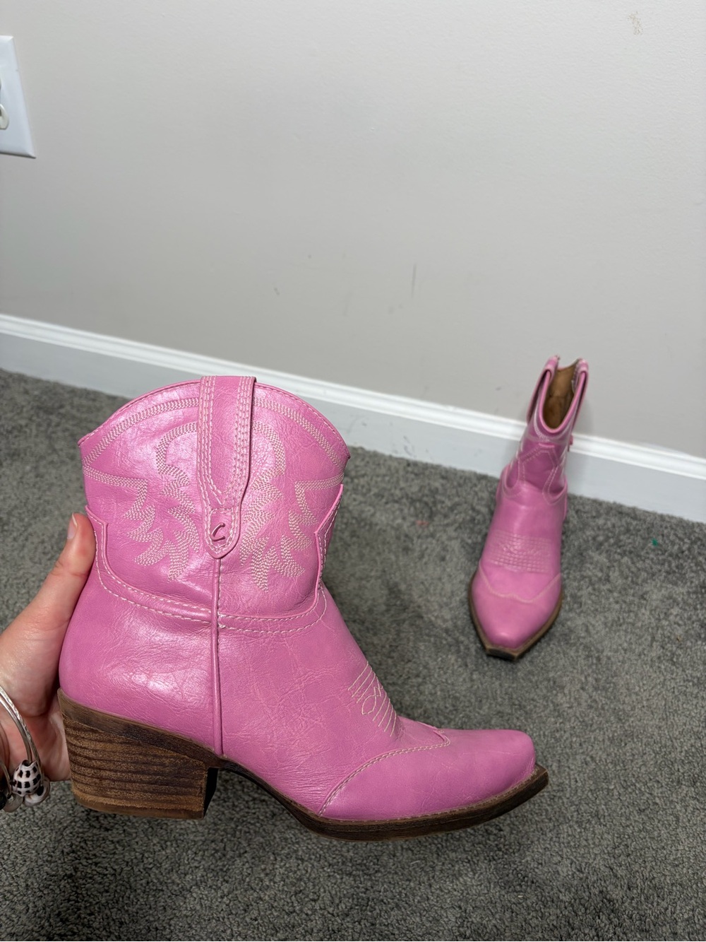 Baby Pink Western cowboy Ankle Boots low Cowboy Booties